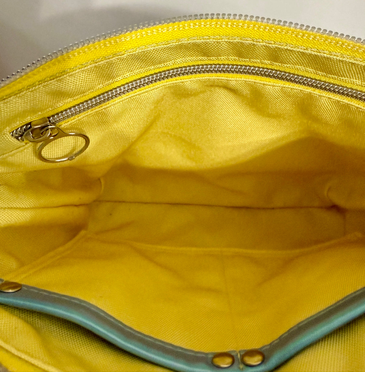 Starry Night Inspired Crossbody Bag yellow interior with zipper pocket